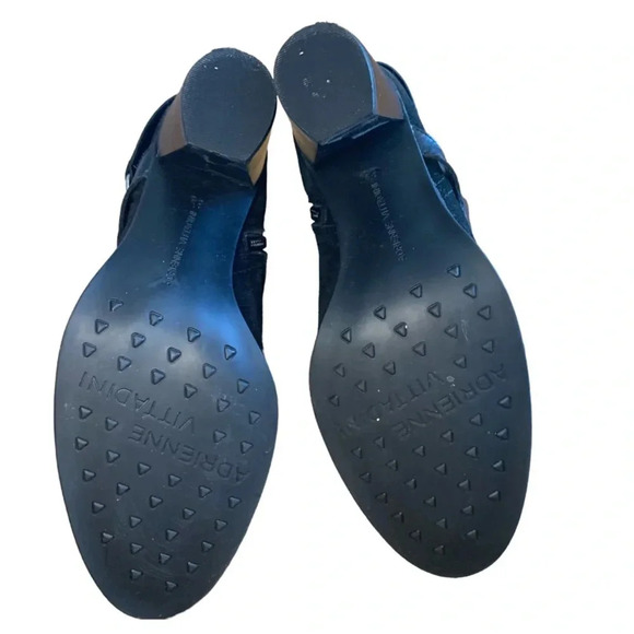 Adrienne Vittadini Black Suede Booties with Leather Strap Side Detailing. Size 8 - Picture 4 of 5